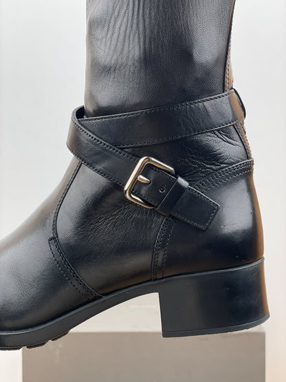 Prada 2000s Knee High Double-Buckle Riding Boots