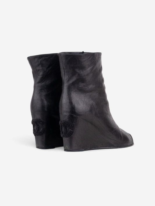 Chanel by Karl Lagerfeld 2010s Open Toe Logo Wedge Ankle Boots – side view