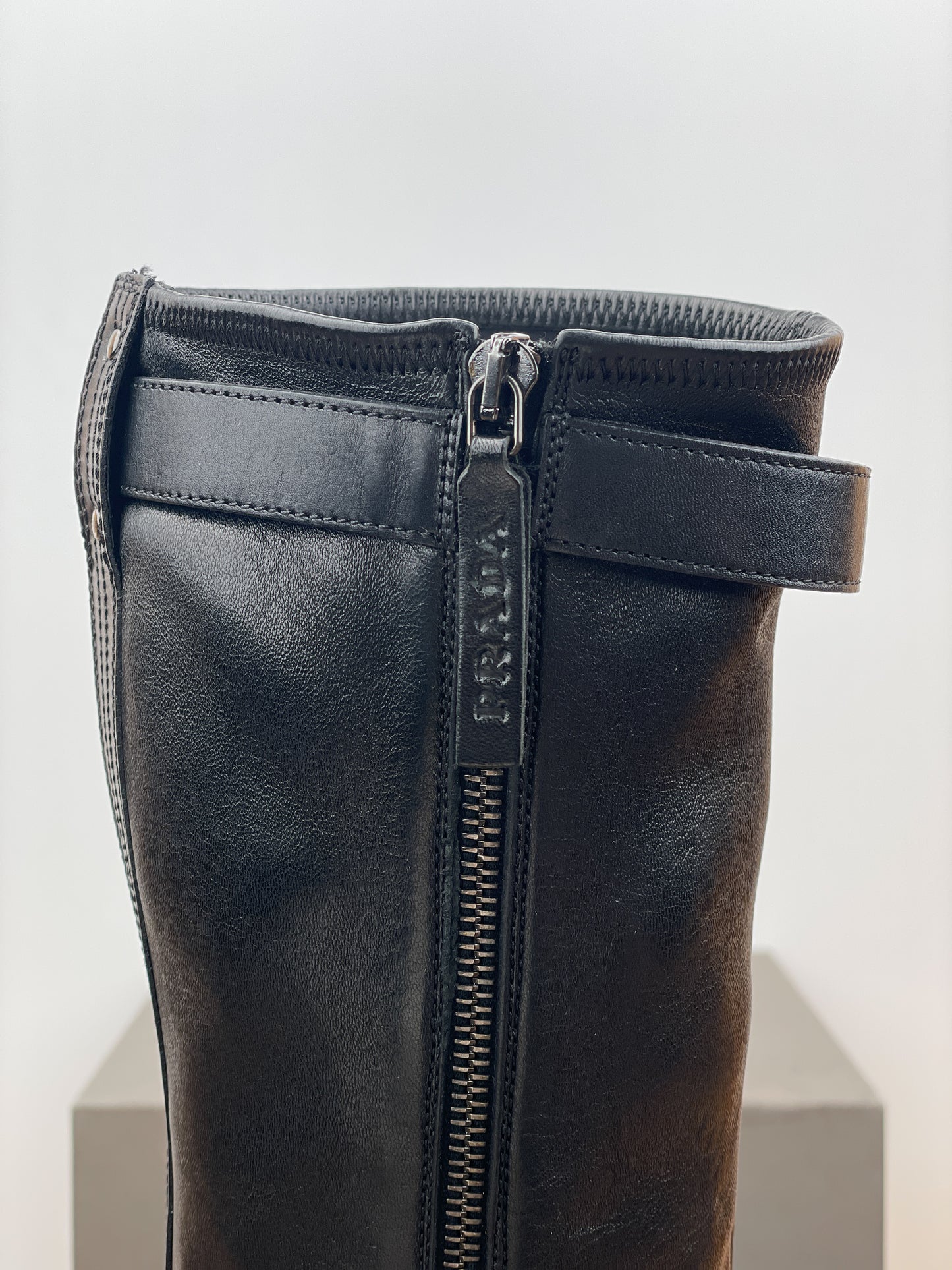 Prada 2000s Knee High Double-Buckle Riding Boots