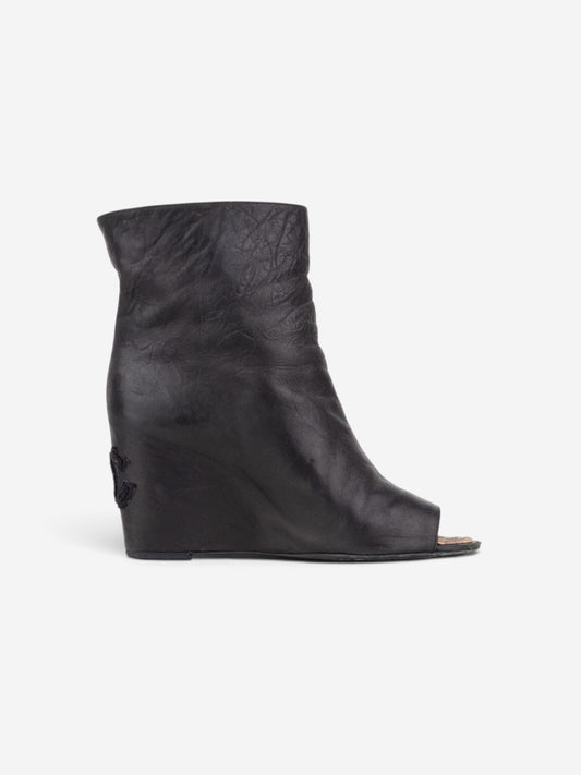 Chanel by Karl Lagerfeld 2010s Open Toe Logo Wedge Ankle Boots – side view