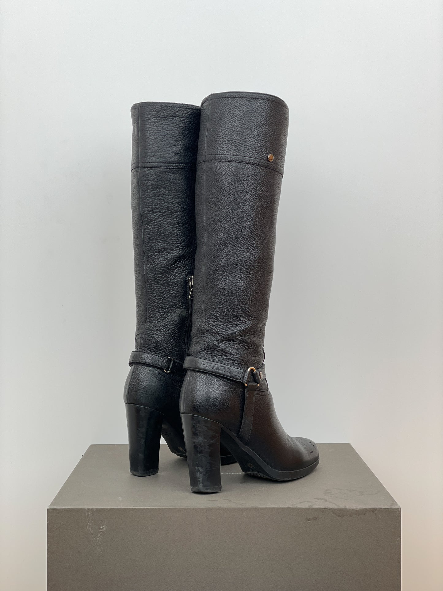 Prada 2000s Knee-High Biker Heel Boots