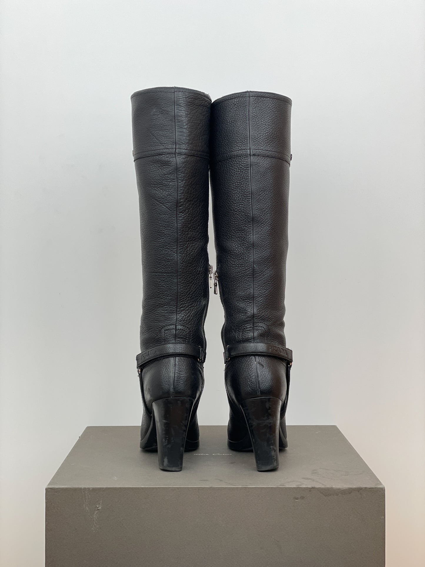Prada 2000s Knee-High Biker Heel Boots