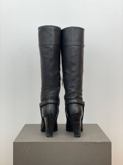 Prada 2000s Knee-High Biker Heel Boots