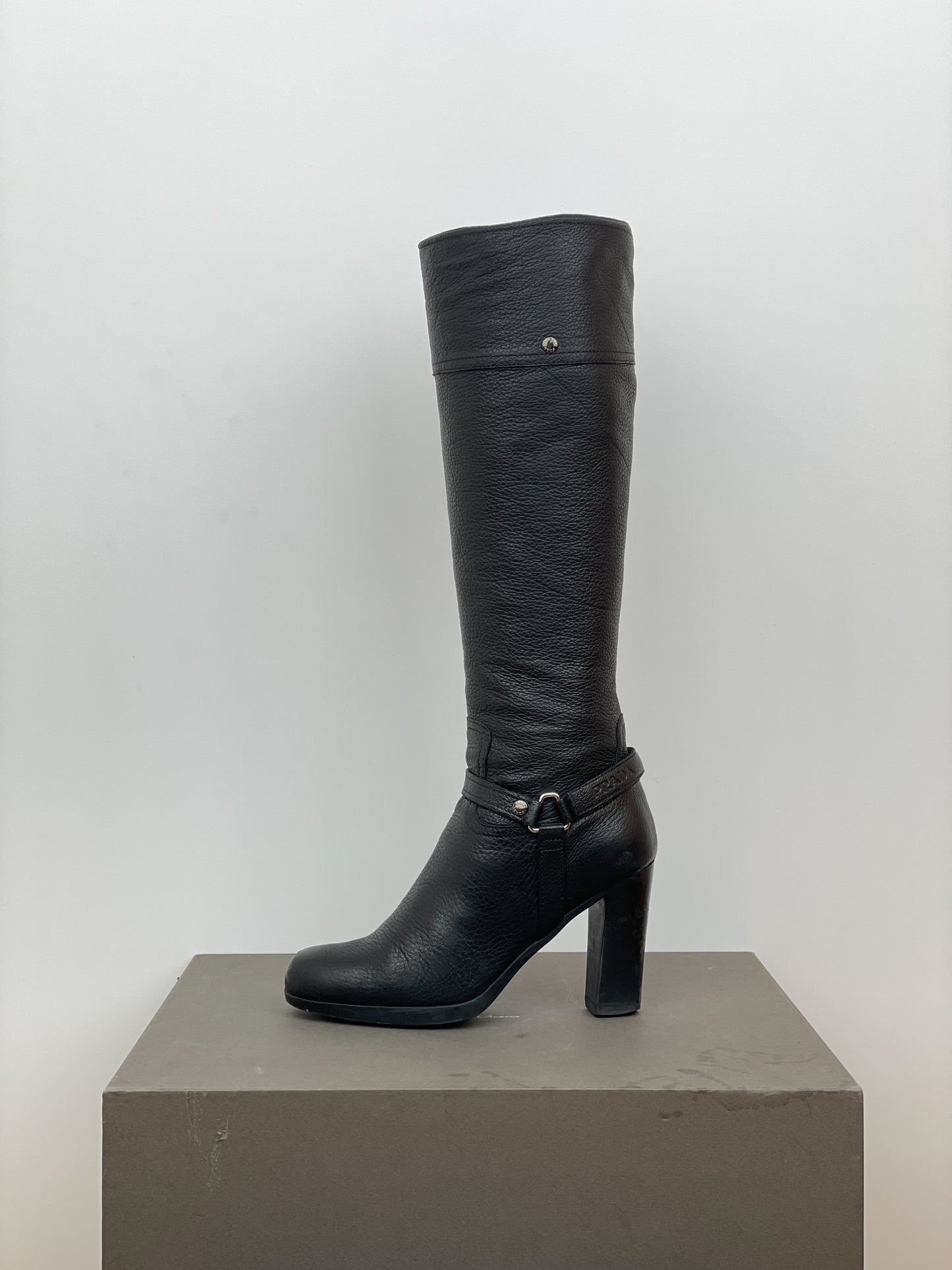 Prada 2000s Knee-High Biker Heel Boots