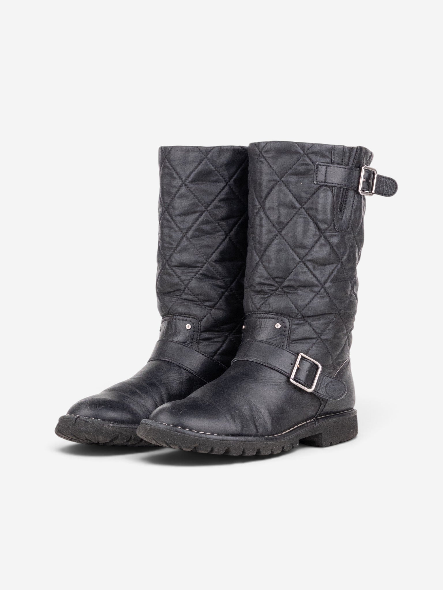 Chanel by Karl Lagerfeld 2010s Quilted Biker Moto Boots – front view