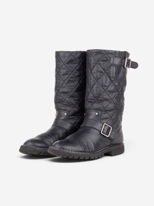 Chanel by Karl Lagerfeld 2010s Quilted Biker Moto Boots – front view