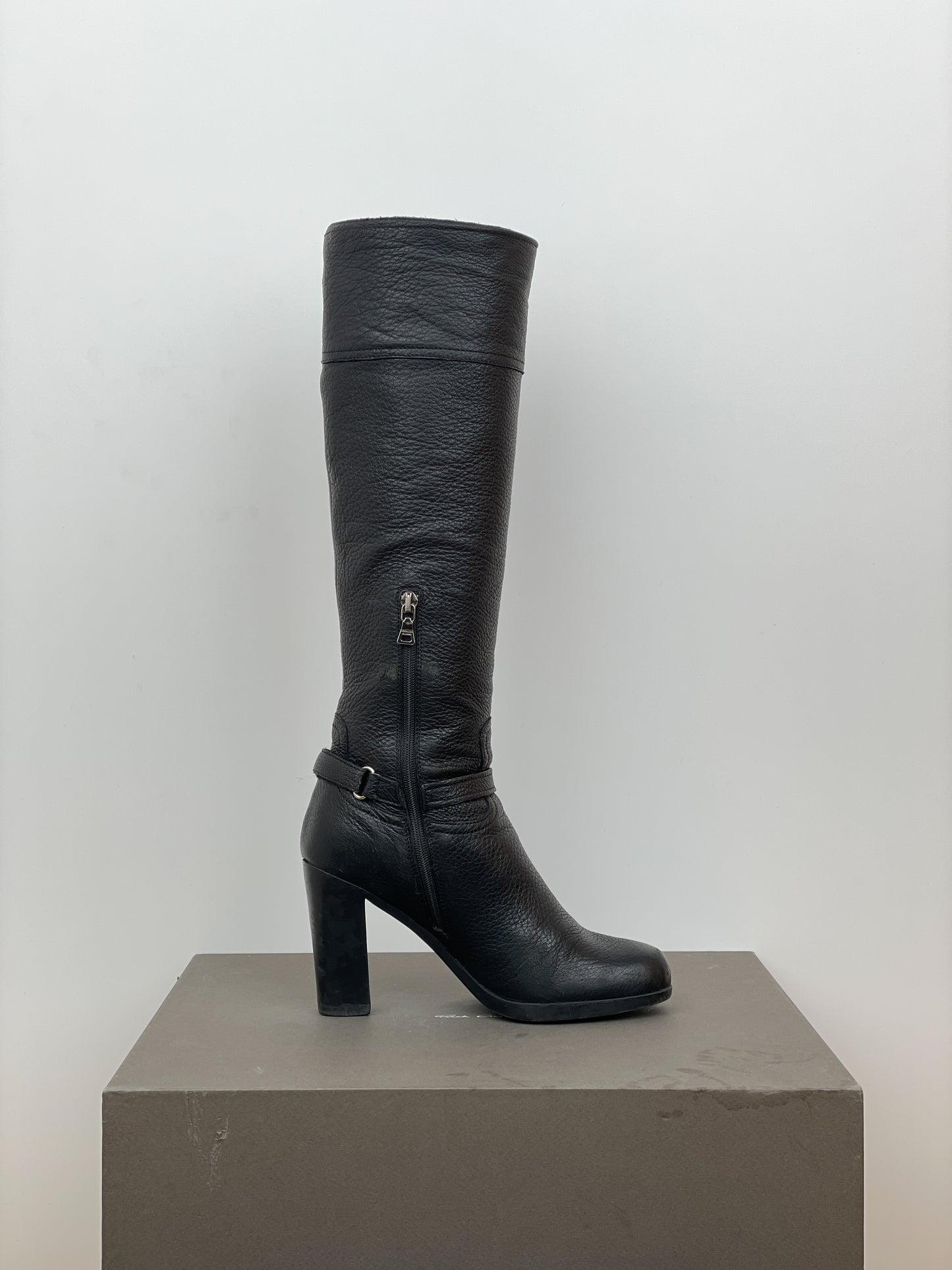 Prada 2000s Knee-High Biker Heel Boots