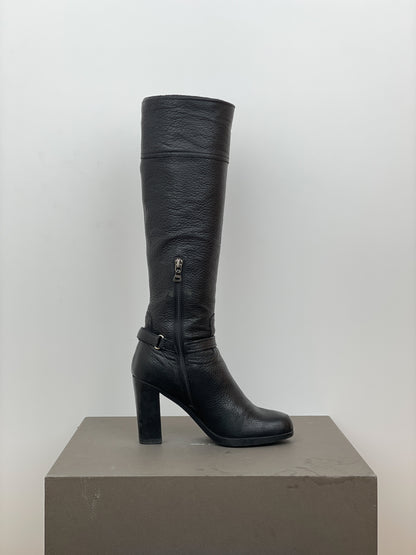 Prada 2000s Knee-High Biker Heel Boots
