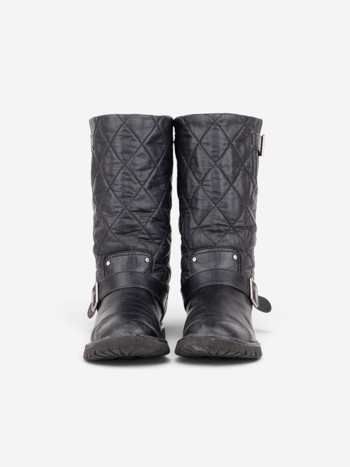 Chanel by Karl Lagerfeld 2010s Quilted Biker Moto Boots – back view