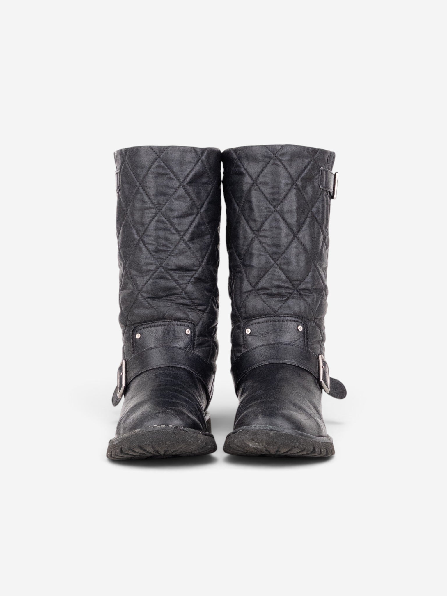 Chanel by Karl Lagerfeld 2010s Quilted Biker Moto Boots – back view