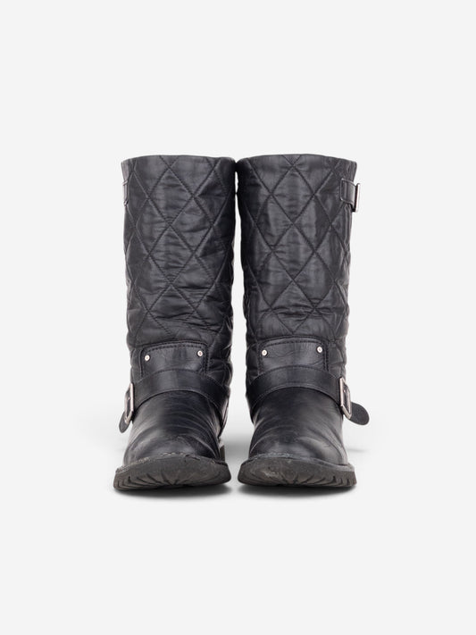 Chanel by Karl Lagerfeld 2010s Quilted Biker Moto Boots – back view