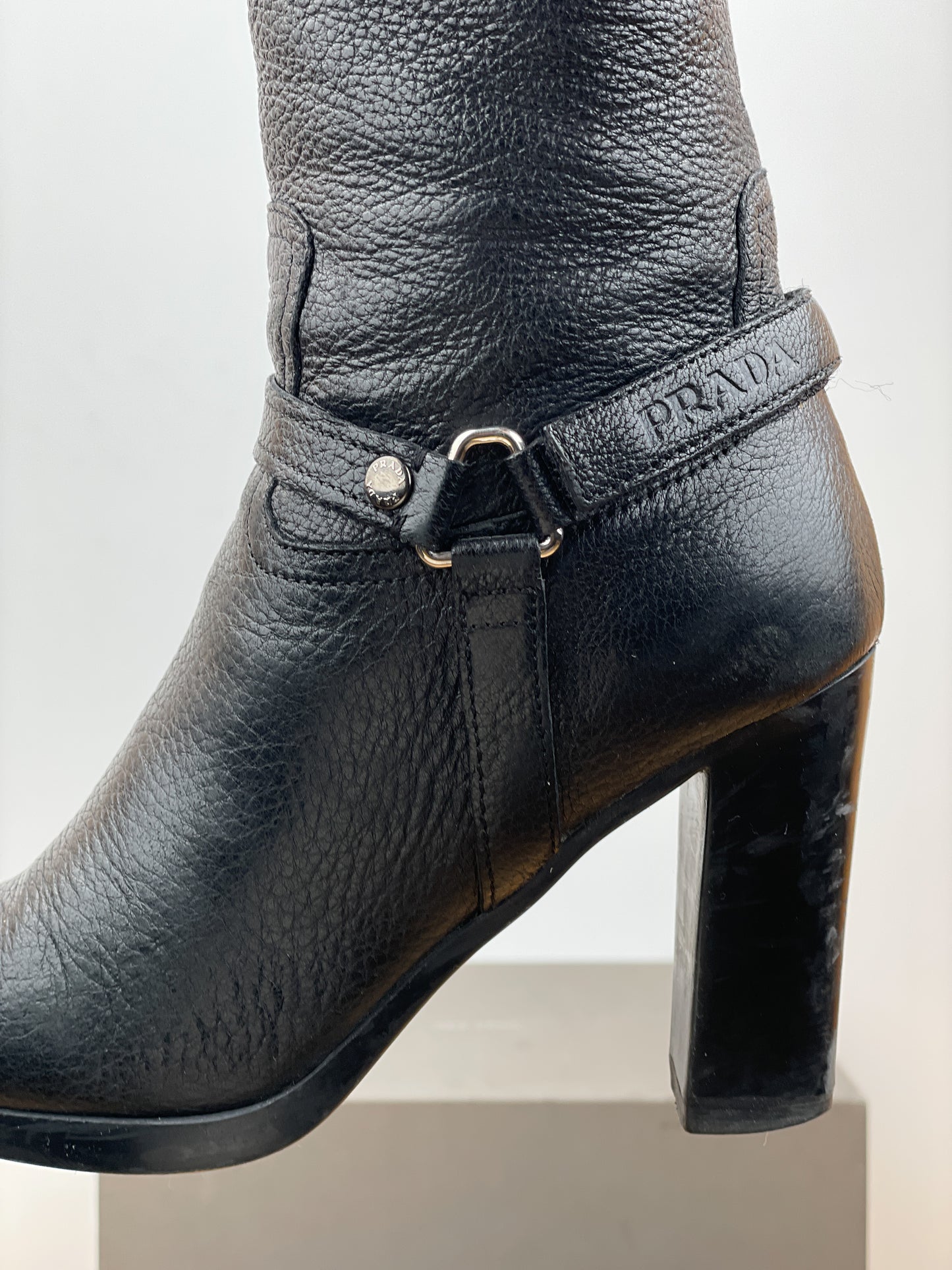 Prada 2000s Knee-High Biker Heel Boots