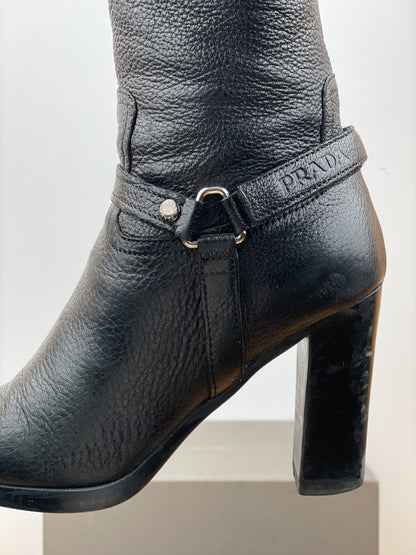 Prada 2000s Knee-High Biker Heel Boots