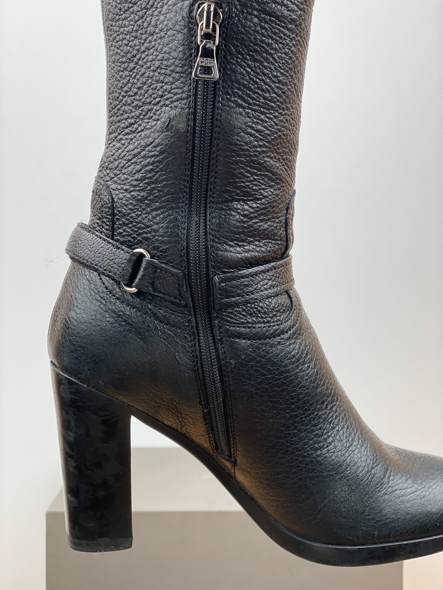 Prada 2000s Knee-High Biker Heel Boots