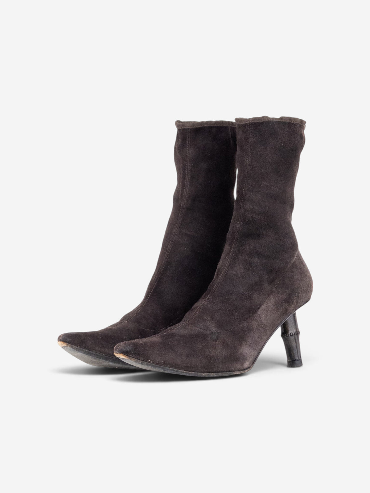 Gucci by Tom Ford SS02 Bamboo Heel Suede Ankle Boots – front view