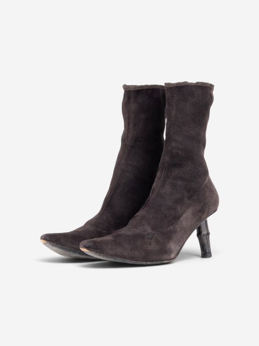 Gucci by Tom Ford SS02 Bamboo Heel Suede Ankle Boots – front view