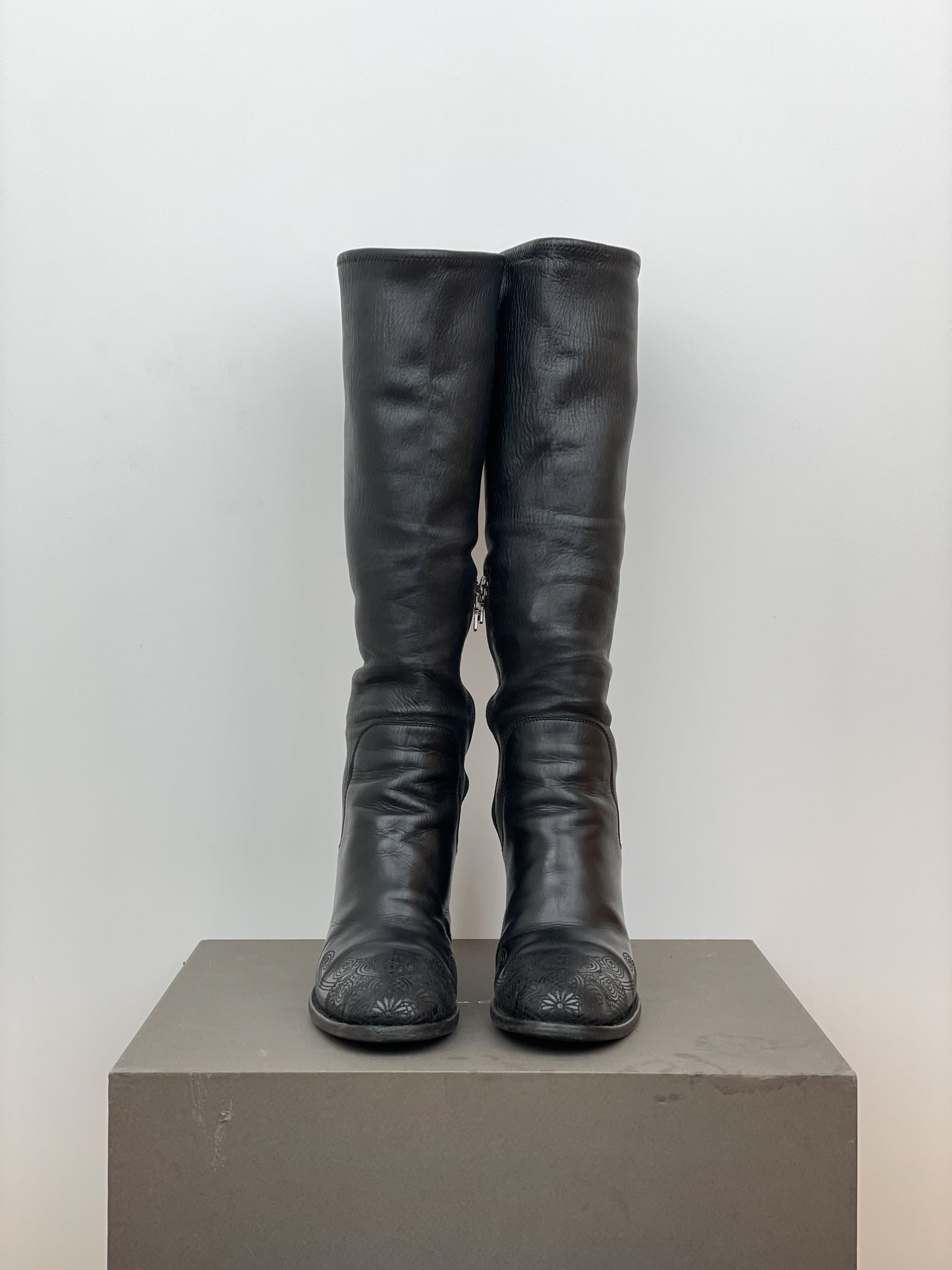 Prada AW06 Knee-High Embroidered Leather Heel Boots