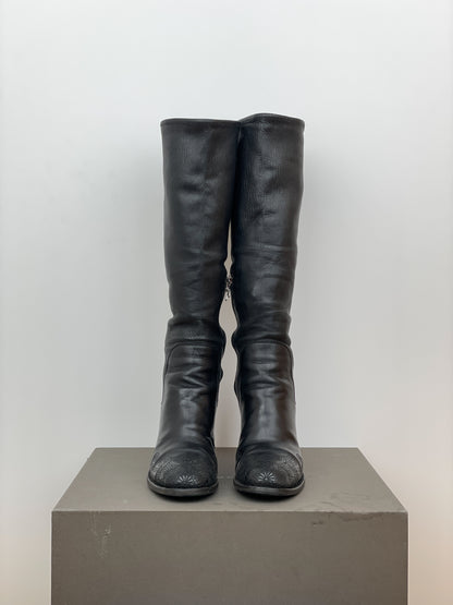 Prada AW06 Knee-High Embroidered Leather Heel Boots