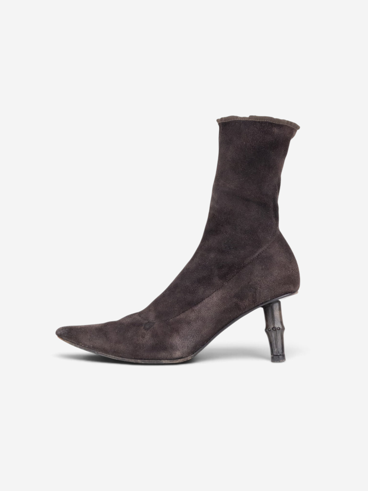 Gucci by Tom Ford SS02 Bamboo Heel Suede Ankle Boots – side view