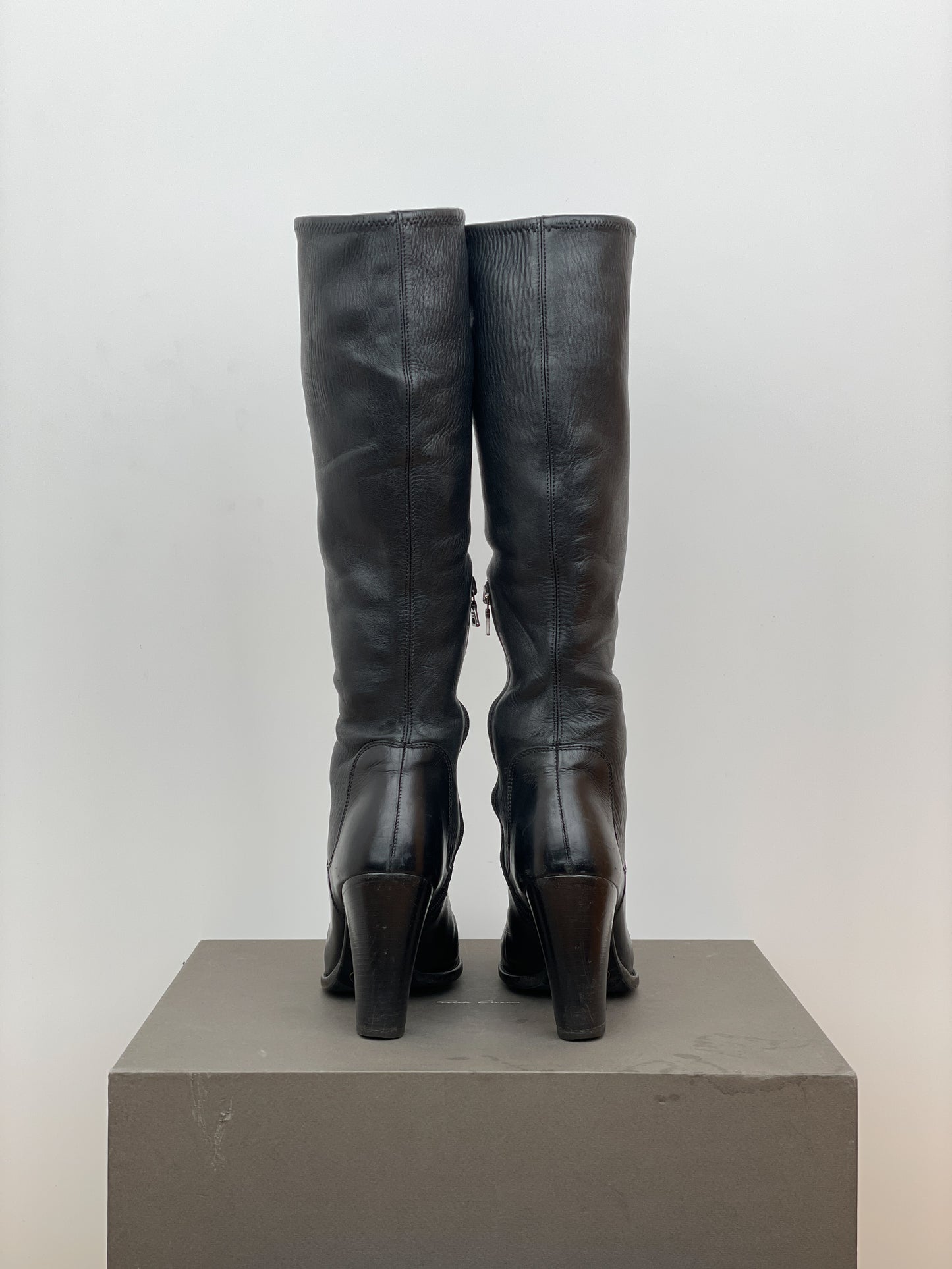 Prada AW06 Knee-High Embroidered Leather Heel Boots