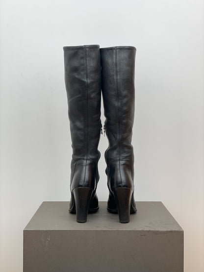 Prada AW06 Knee-High Embroidered Leather Heel Boots