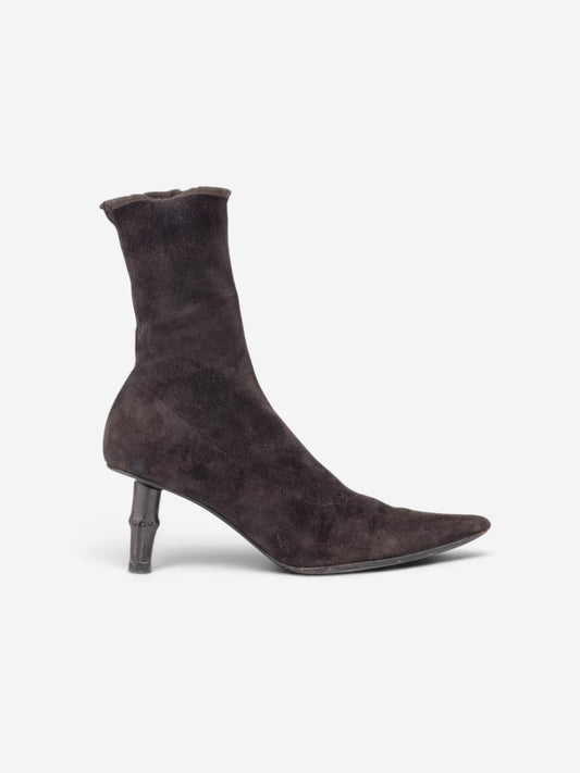 Gucci by Tom Ford SS02 Bamboo Heel Suede Ankle Boots – side view