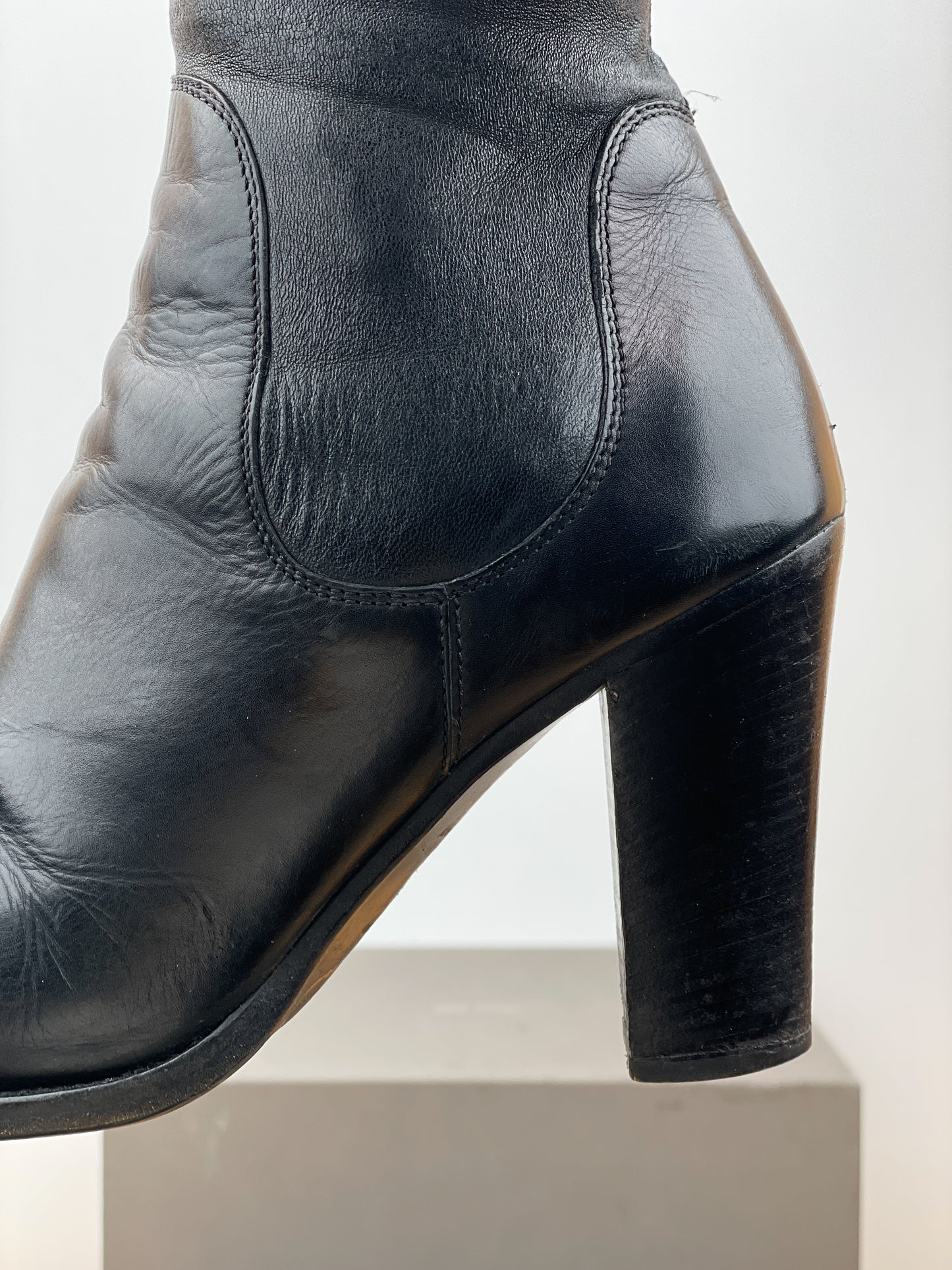 Prada AW06 Knee-High Embroidered Leather Heel Boots