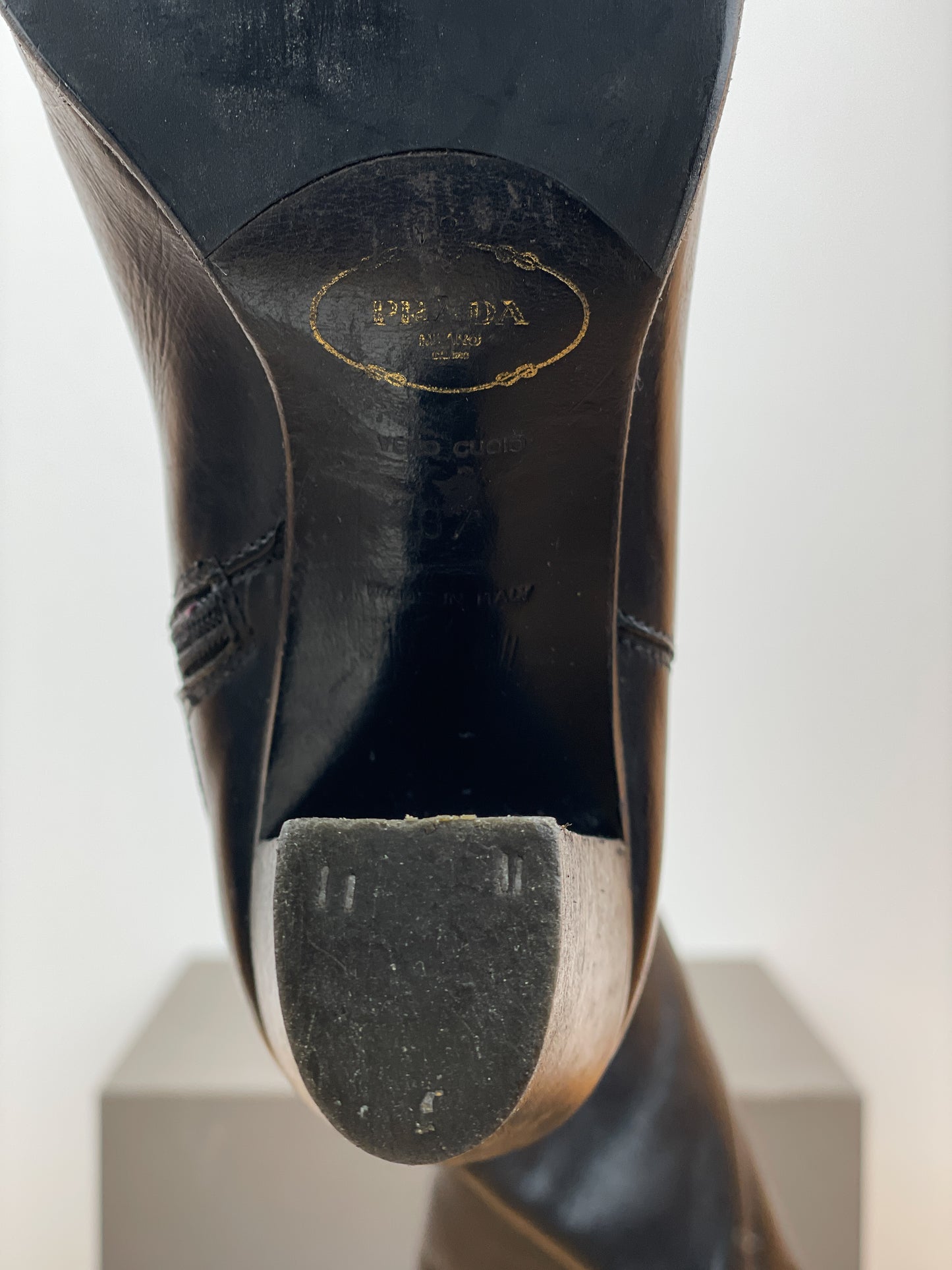 Prada AW06 Knee-High Embroidered Leather Heel Boots