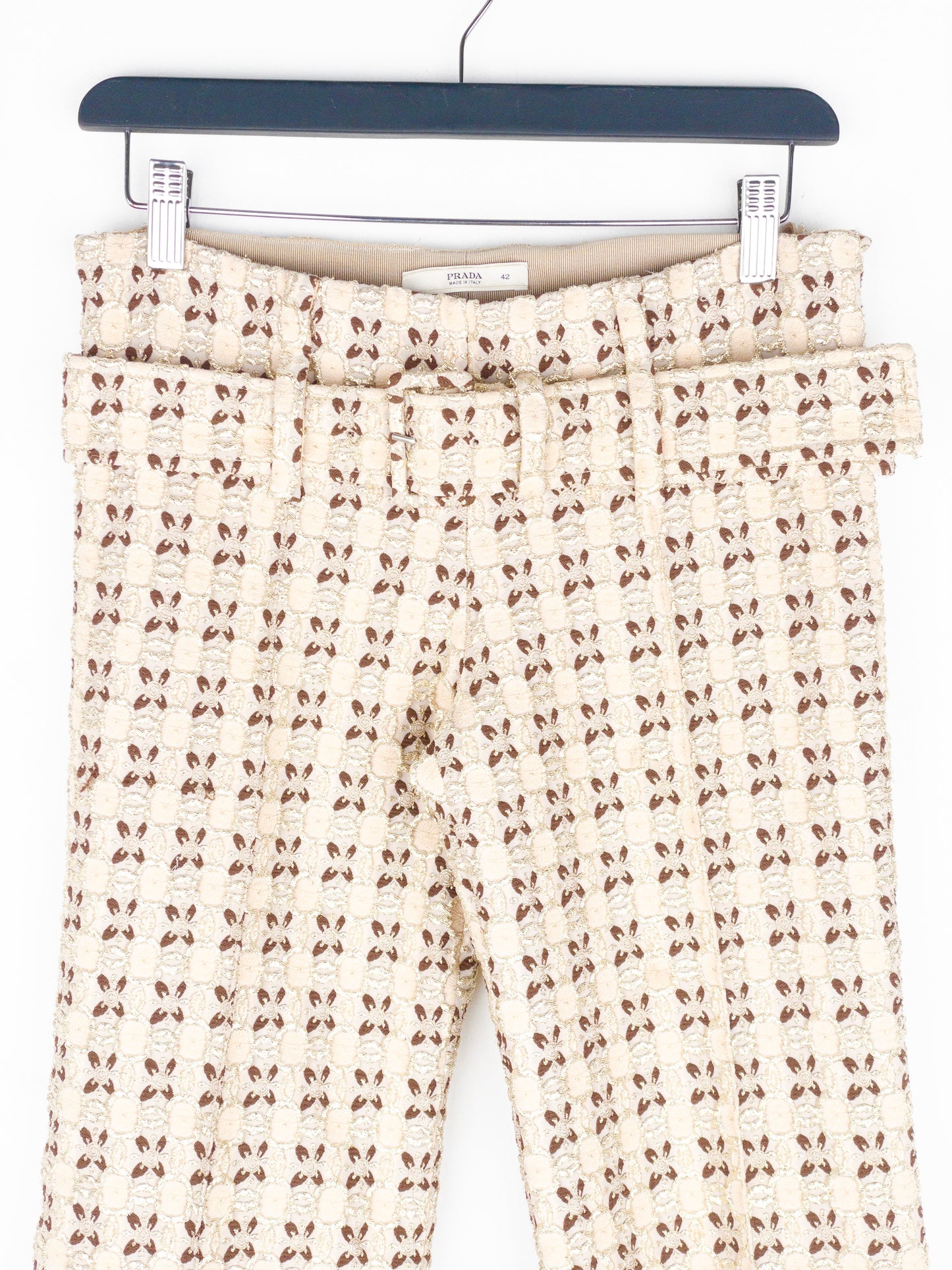 Prada SS02 Gold-Colored Silk Brocade Belted Pants