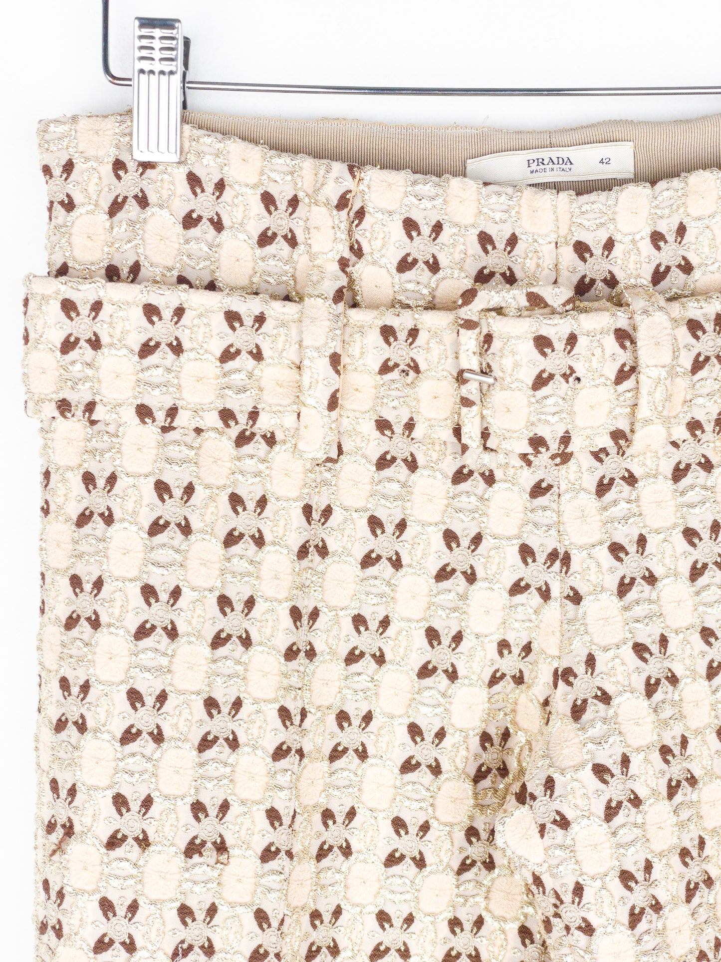 Prada SS02 Gold-Colored Silk Brocade Belted Pants