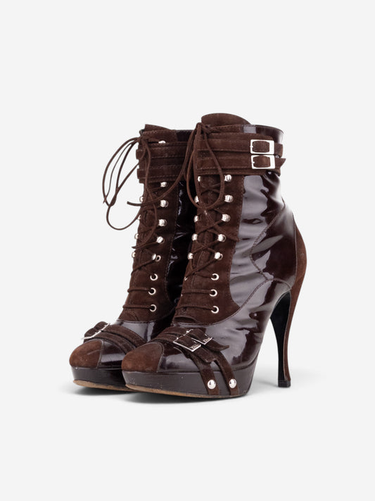 Dior by Galliano SS03 Lace-Up Bondage Ankle Heel Boots – front view