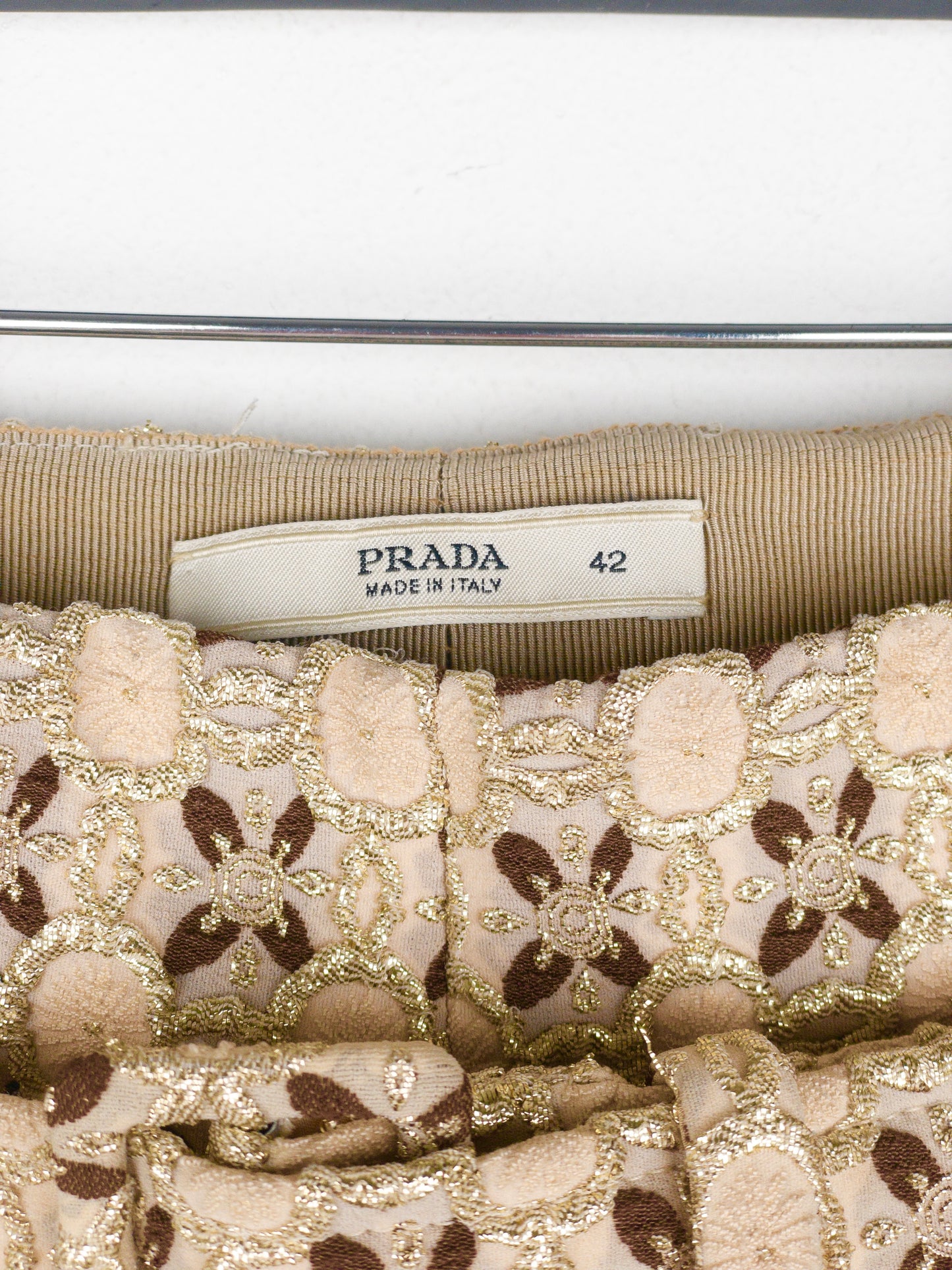 Prada SS02 Gold-Colored Silk Brocade Belted Pants