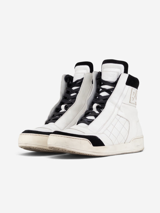 Balmain by Olivier Rousteing AW13 Quilted Leather High-Top Logo Sneakers – front view