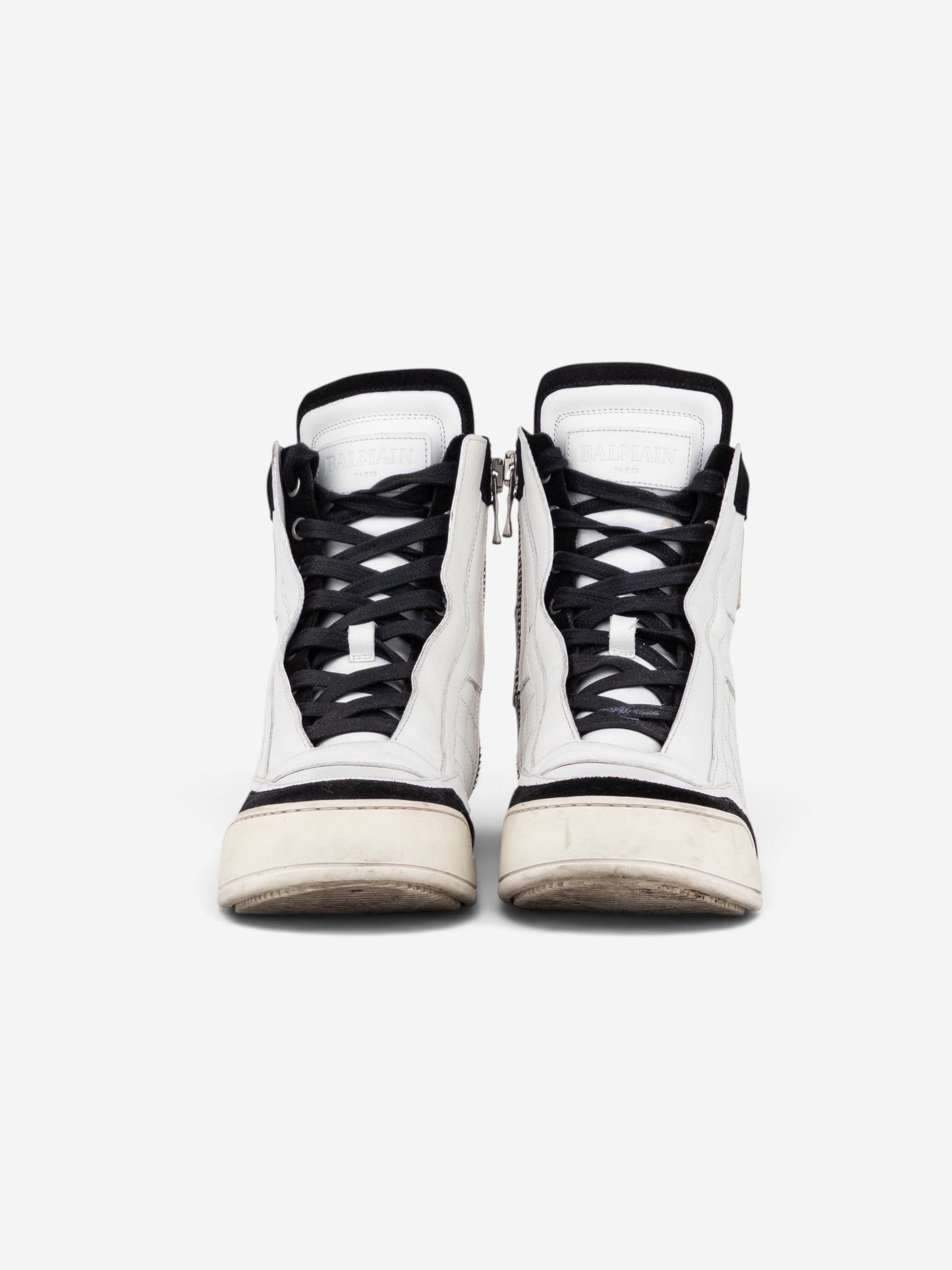 Balmain by Olivier Rousteing AW13 Quilted Leather High-Top Logo Sneakers – back view