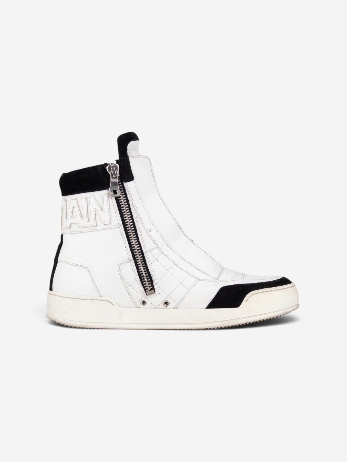 Balmain by Olivier Rousteing AW13 Quilted Leather High-Top Logo Sneakers – side view