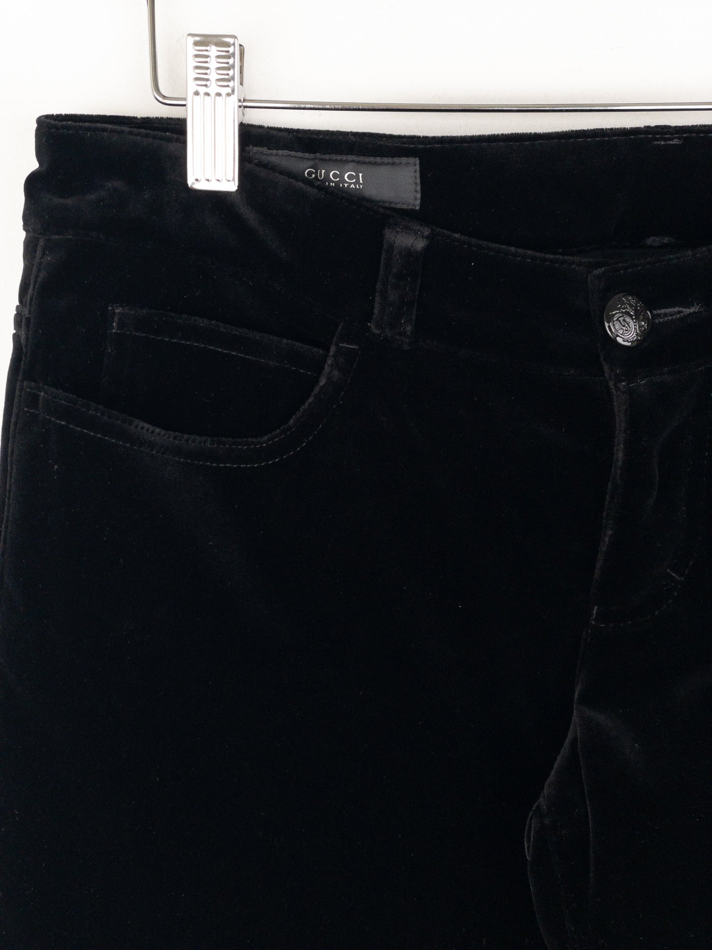 Gucci by Tom Ford AW01 Logo-Embroidered Flared Velvet Pants