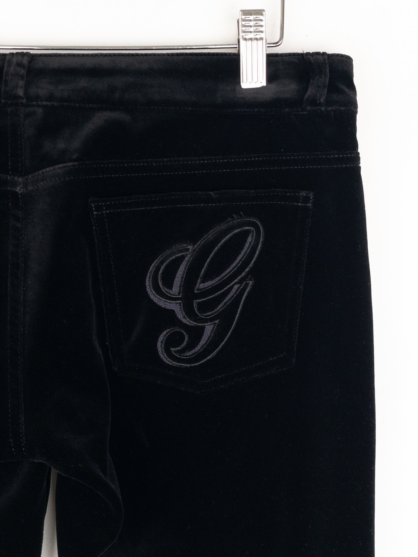 Gucci by Tom Ford AW01 Logo-Embroidered Flared Velvet Pants