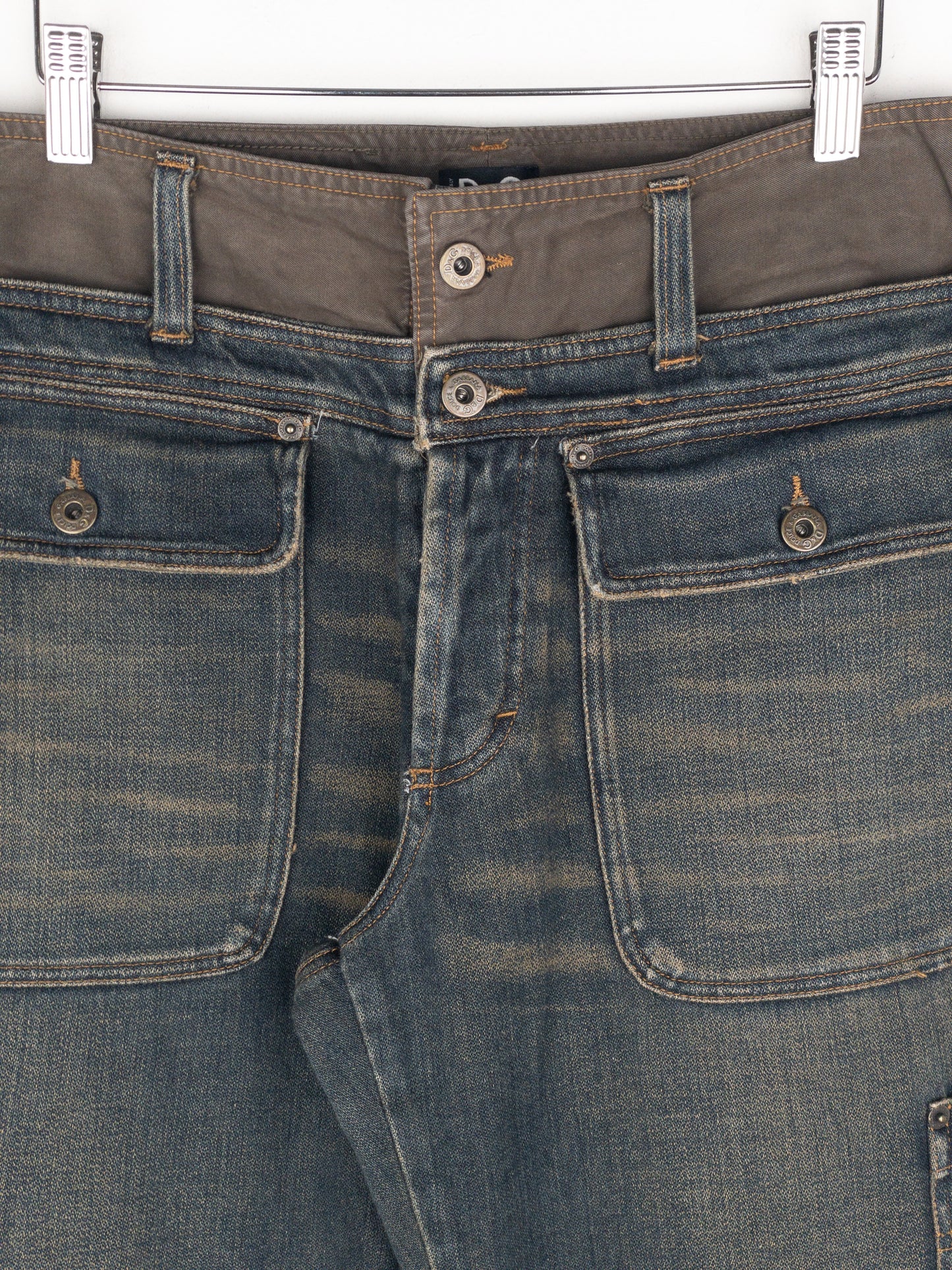 Dolce & Gabbana AW03 Double Waist Denim Cargo Pants