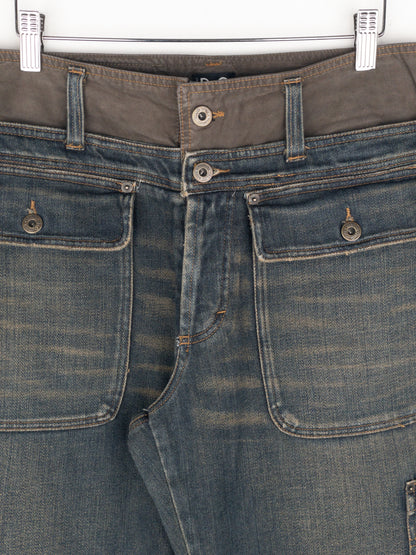 Dolce & Gabbana AW03 Double Waist Denim Cargo Pants