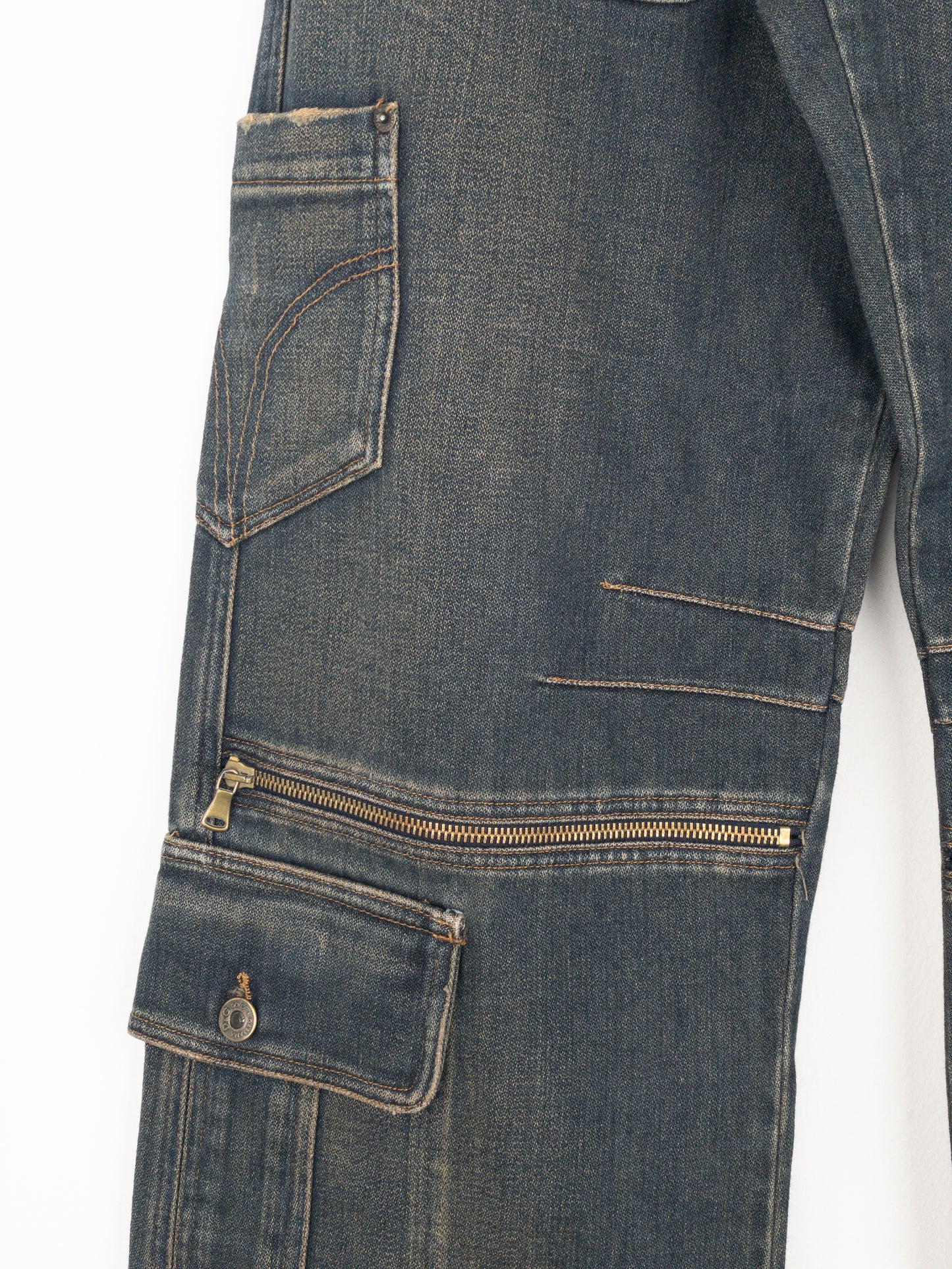 Dolce & Gabbana AW03 Double Waist Denim Cargo Pants