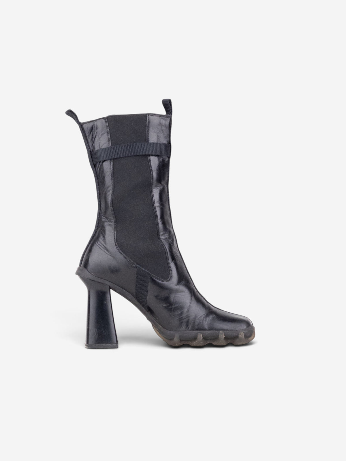 Miu Miu AW99 Square Toe ‘Bubble Sole’ Chelsea Heel Boots – side view
