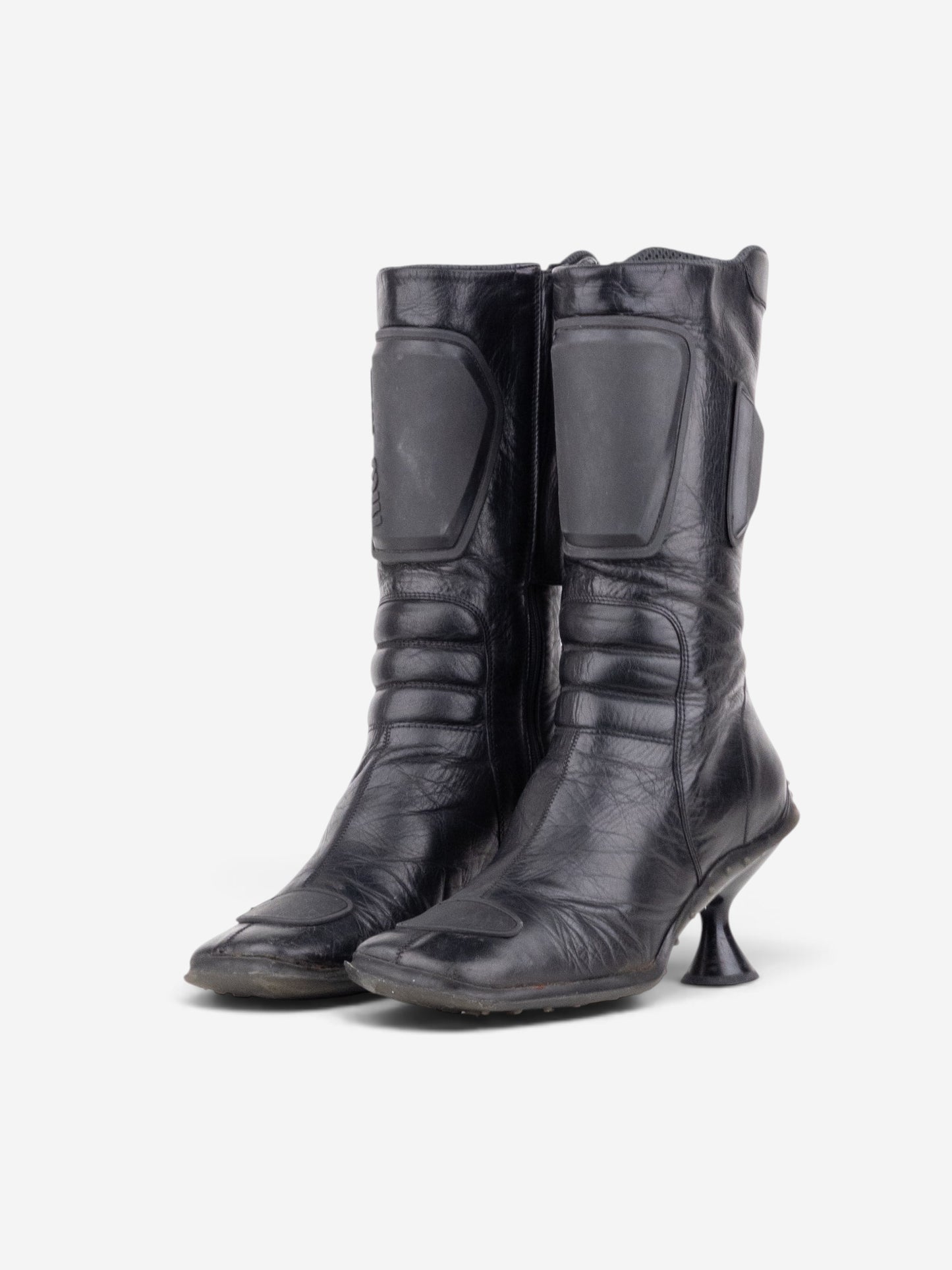 Miu Miu AW99 Square Toe ‘Bubble Sole’ Biker Heel Boots – front view