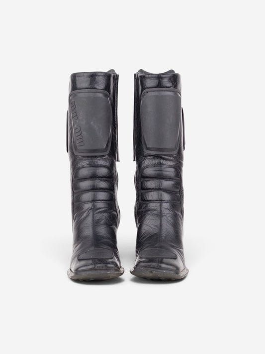 Miu Miu AW99 Square Toe ‘Bubble Sole’ Biker Heel Boots – back view
