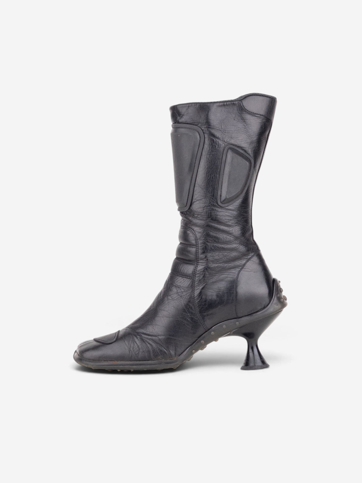 Miu Miu AW99 Square Toe ‘Bubble Sole’ Biker Heel Boots – side view