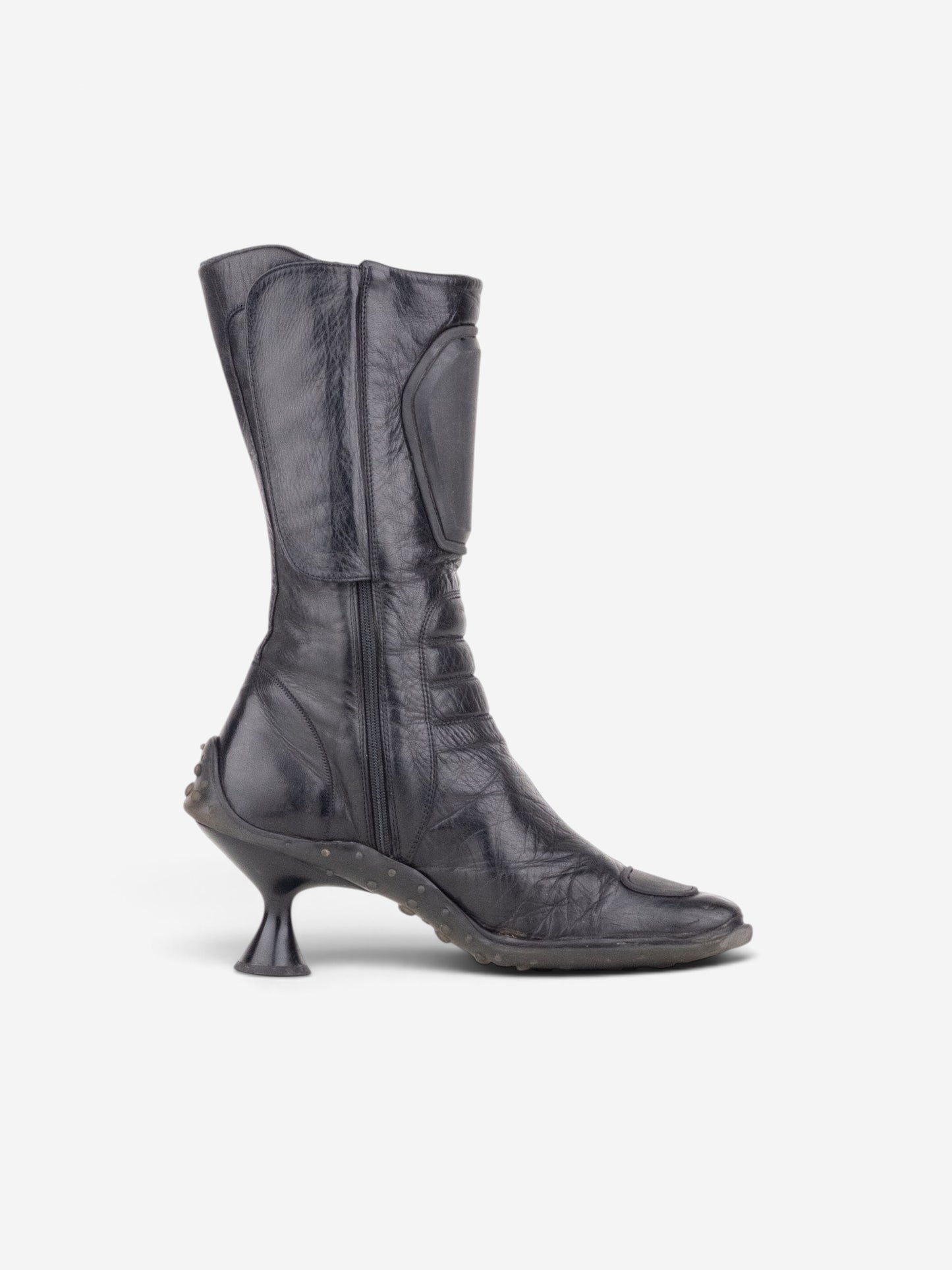 Miu Miu AW99 Square Toe ‘Bubble Sole’ Biker Heel Boots – side view
