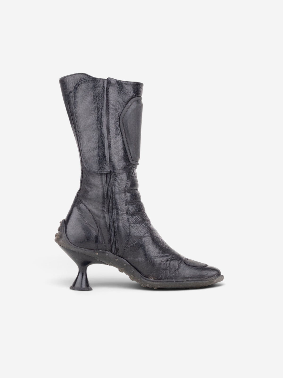 Miu Miu AW99 Square Toe ‘Bubble Sole’ Biker Heel Boots – side view