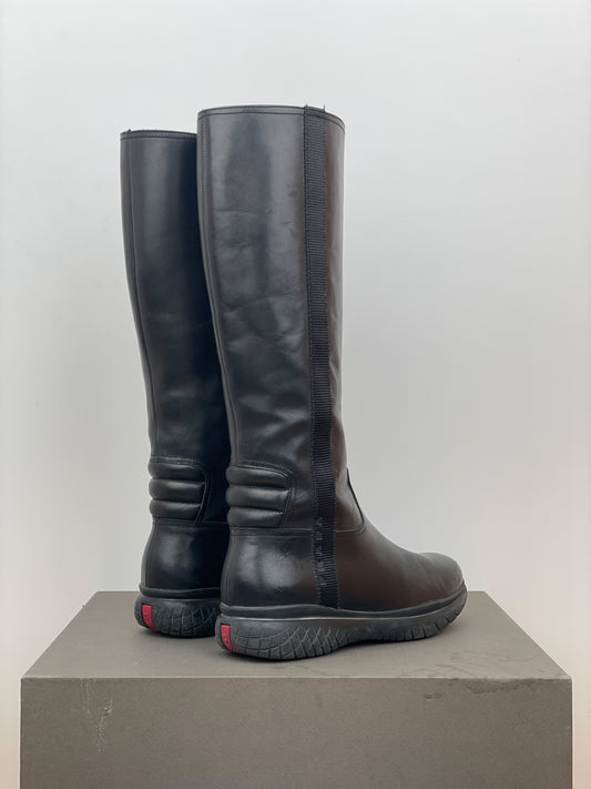 Prada AW99 Knee-High Square Toe Vibram Biker Boots