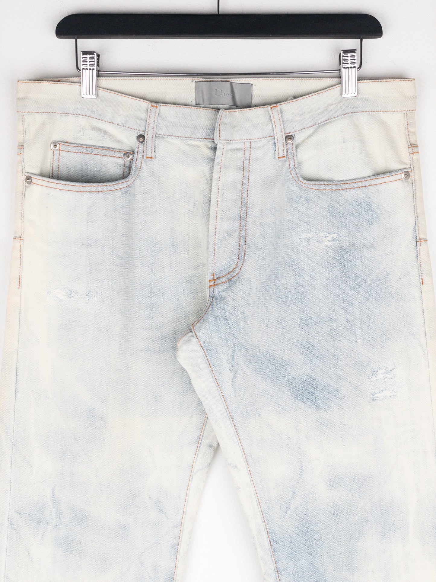 Dior Homme by Hedi Slimane SS07 Ice Blue Bleach Distressed Denim Jeans