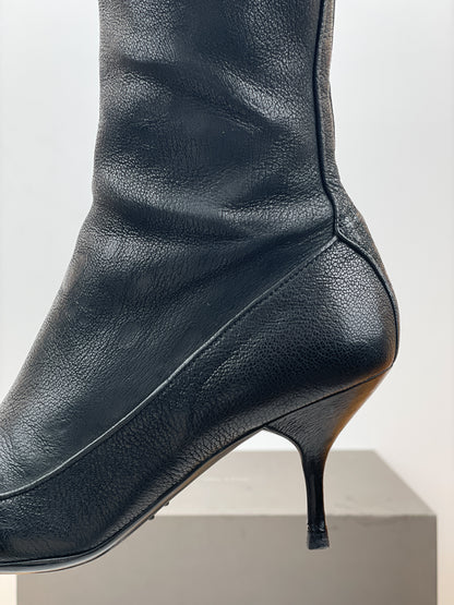 Prada AW06 Knee-High Embroidered Leather Kitten-Heel Boots
