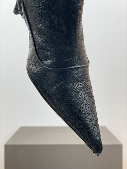 Prada AW06 Knee-High Embroidered Leather Kitten-Heel Boots
